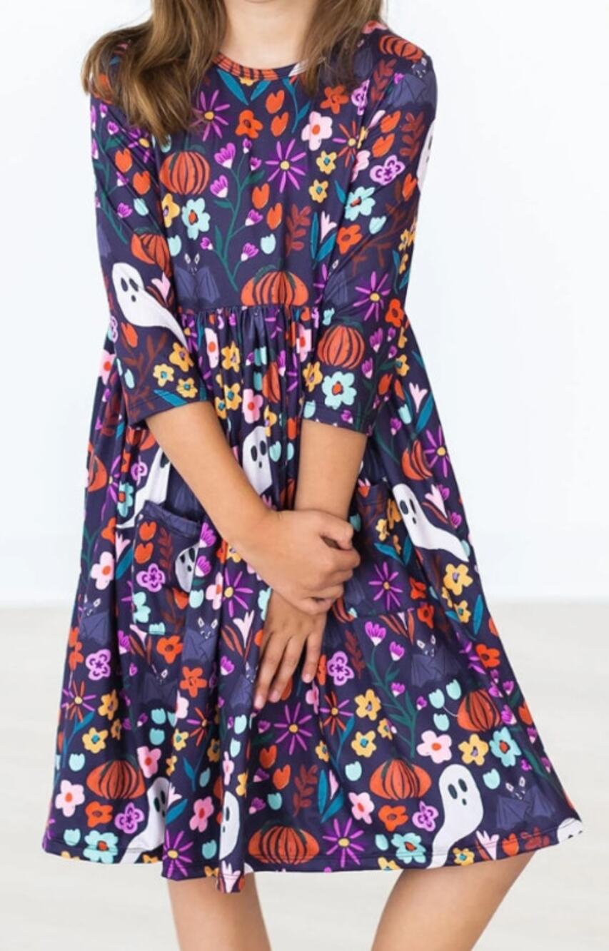 Mila & Rose Fangtastic Twirl Dress Girls 7/8 Halloween Ghost Pumpkins Spooky